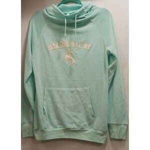 MV Sport Jackson Hole Wyoming Hoodie Sz Medium Heather Cowl Neck Pocket Green